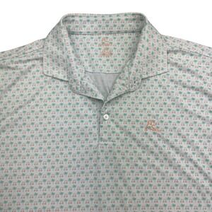 Rhoback Polo Shirt Mens XL White Palm Tree Golf Cart Print Golf Performance